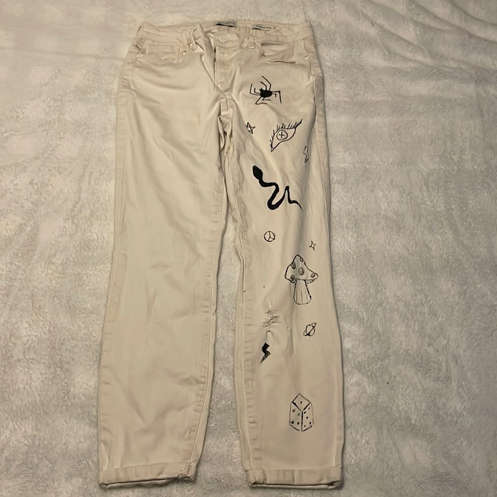 Women's White Custom Painted Jeans